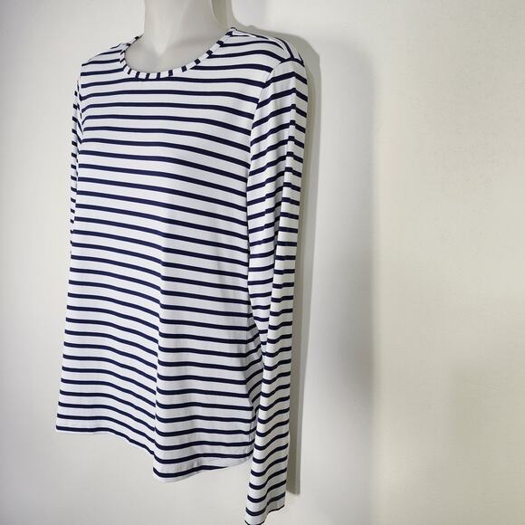 Lands End Womens Crew Neck Long Sleeve UPF 50 Rash Guard Swim Small Blue Stripe - Picture 4 of 10